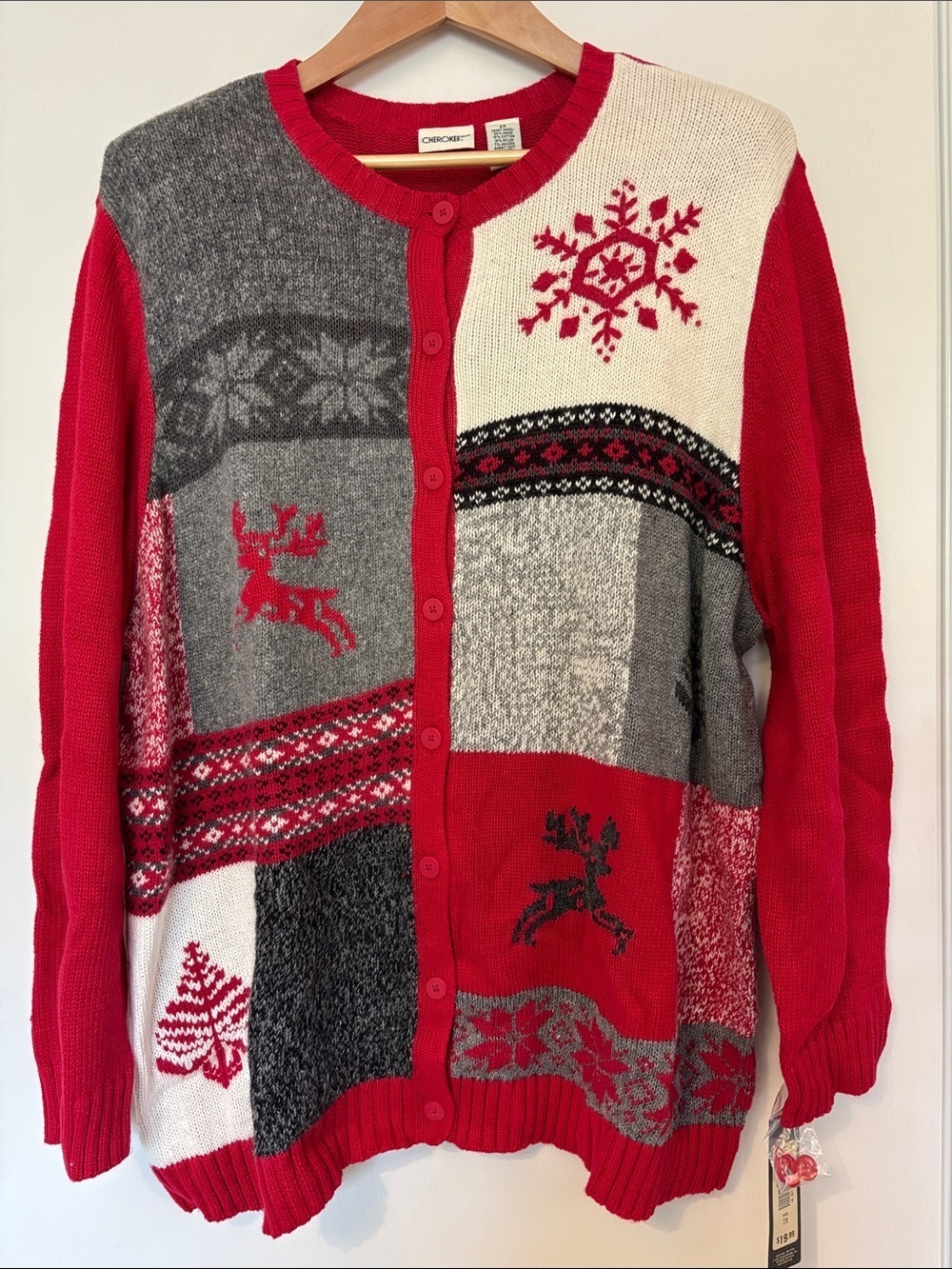 VTG Christmas Cardigan Plus Size XXL Red Angora Cabincore Soft Holiday Patchwork